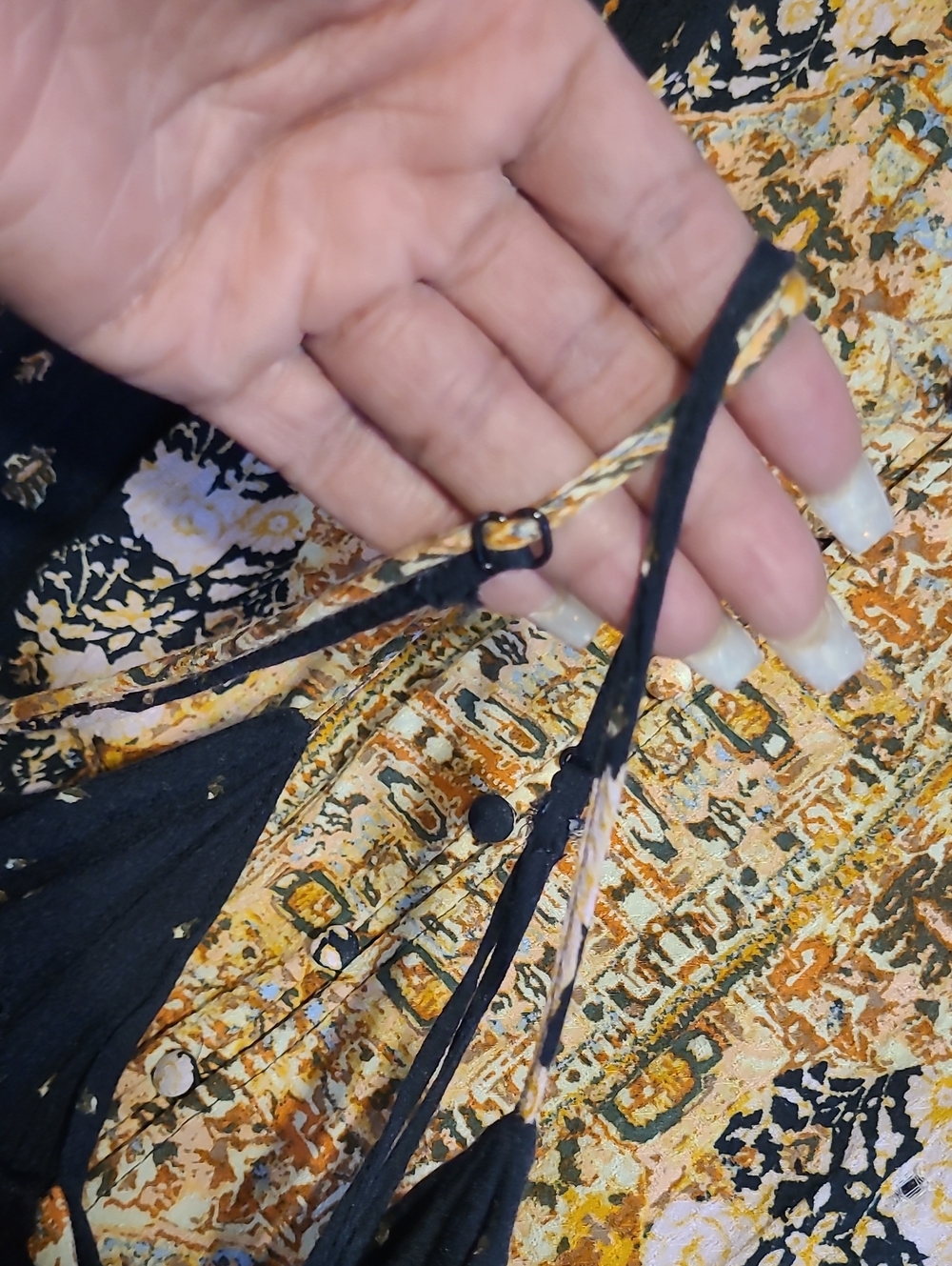 Intimately Free People Morning Song Black Printed Maxi Slip Dress Sz L Button-up - Picture 9 of 15